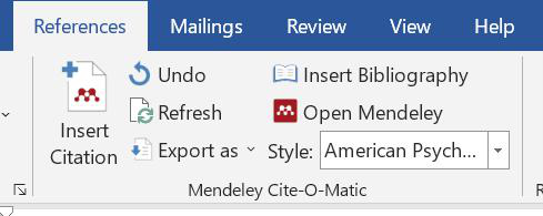 ampilan Mendeley di Ms Word