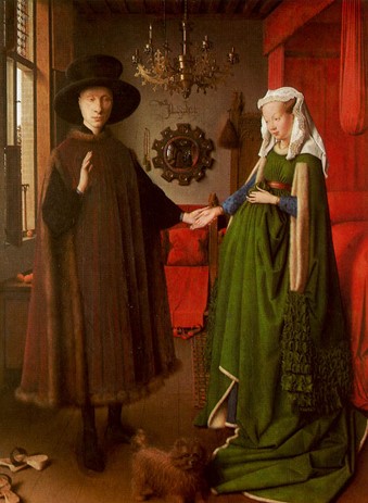 Contoh karya Lukis “Giovanni Arnolfini and Wife” by Van Eyck Menggunakan jenis komposisi Vertikal