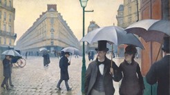 Contoh karya Lukis “Rainy Day On the Street of Paris by Gustave Gaillebotte’s” karya Louis David Menggunakan Komposisi Balance