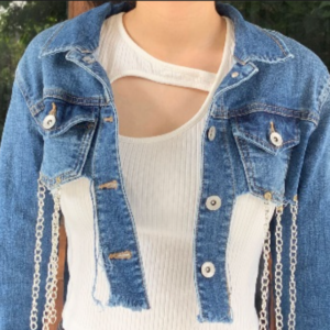 Denim Chain Crop Jacket