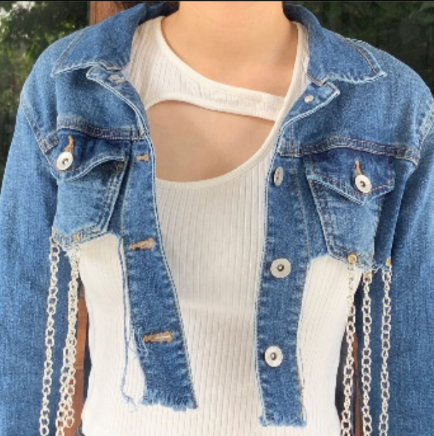 Denim Chain Crop Jacket