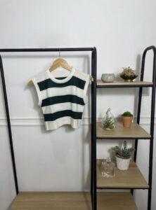 Trevie - Knit Vest Green and White Striped 