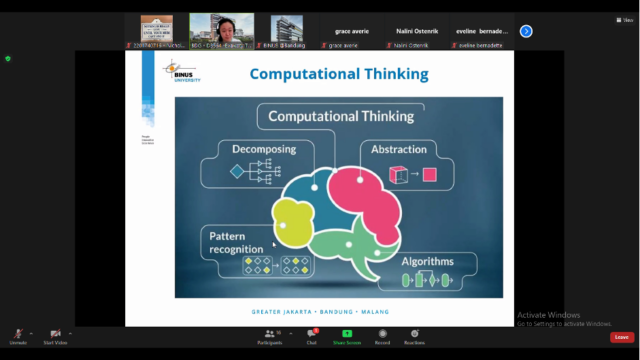 dokumentasi zoom meeting mengenai computational thinking binus bandung