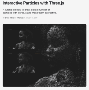 Contoh Karya Simulasi Partikel oleh Bruno Imbrizi https://tympanus.net/codrops/2019/01/17/interactive-particles-with-three-js/