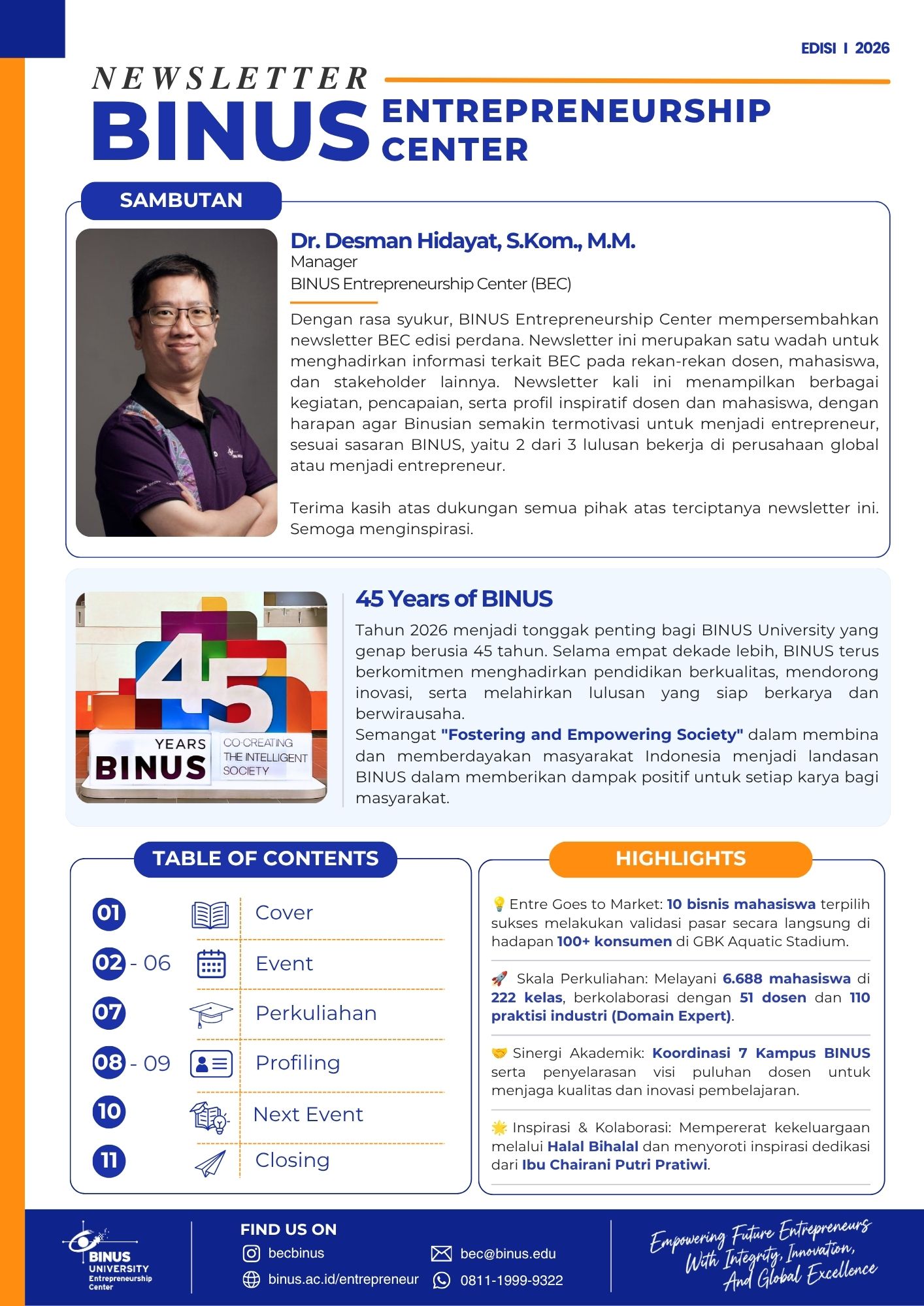 Newsletter BINUS Entrepreneurship Center Edisi 1 2026