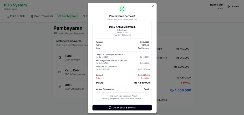 Sistem Point of Sale dan Manajemen Inventaris untuk toko aksesoris mobil