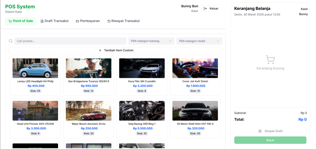 Sistem Point of Sale dan Manajemen Inventaris untuk toko aksesoris mobil