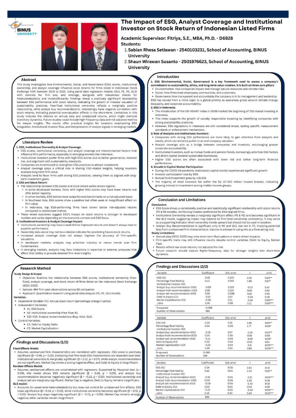 The Impact of ESG, Analyst Coverage and InstitutionalInvestor on Stock Return of Indonesian Listed Firms
