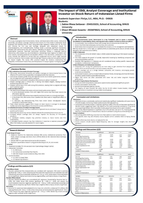 The Impact of ESG, Analyst Coverage and InstitutionalInvestor on Stock Return of Indonesian Listed Firms