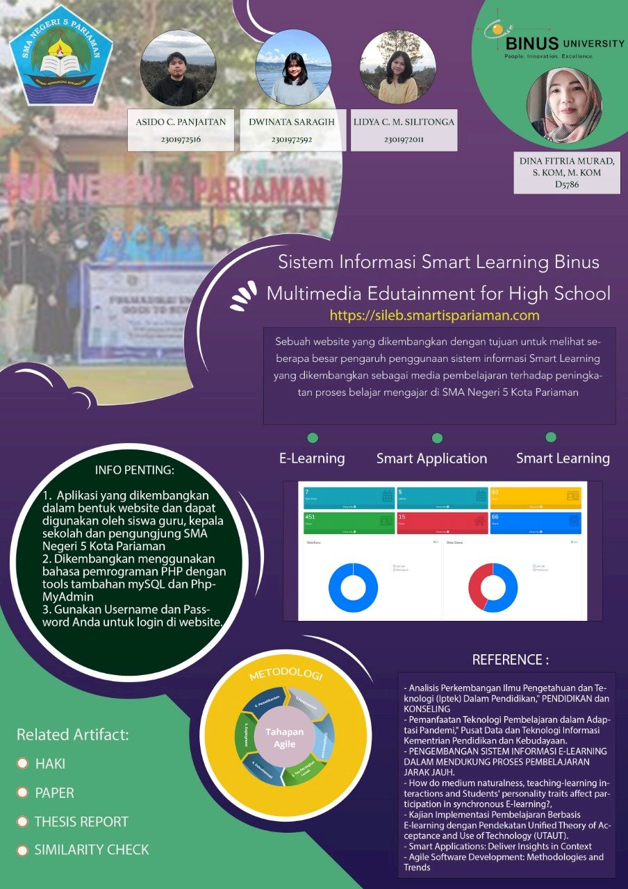 Smart Learning Information System Design Binus Multimedia Edutainment for Middle School  (SiLeb) 