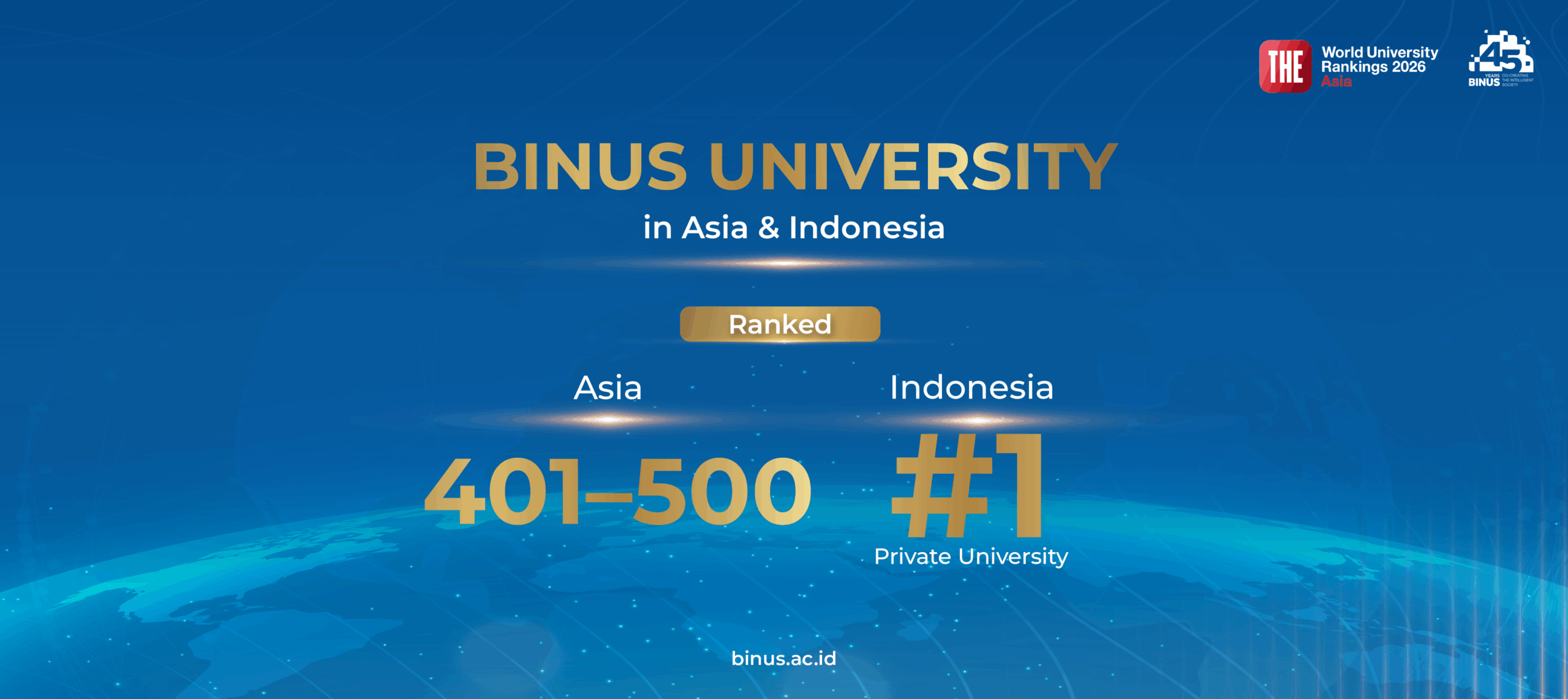 Konsistensi yang Dijaga: BINUS University Kembali Jadi PTS Nomor 1 di Indonesia versi THE Asia University Rankings 2026