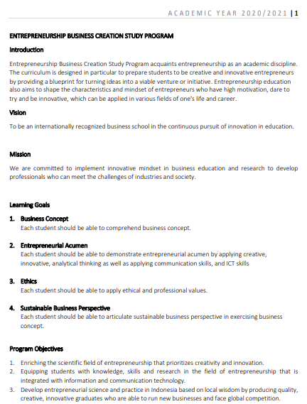 Curriculum 2020-2021 – BBS EBC Malang