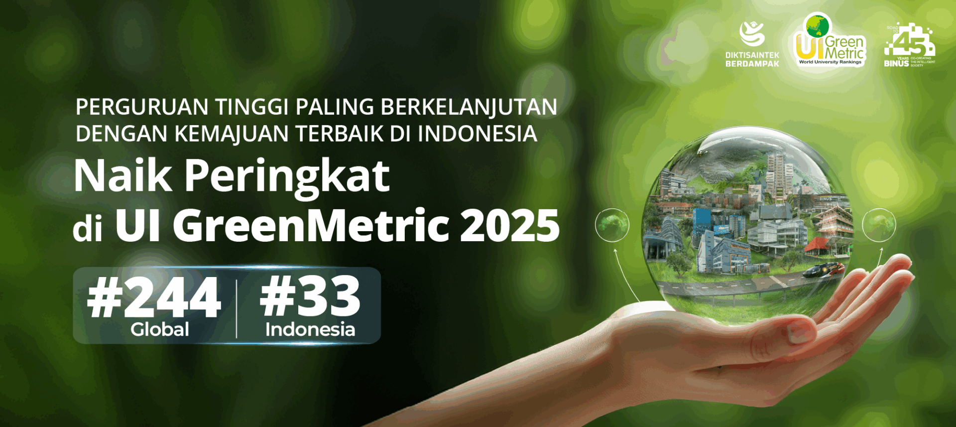 BINUS University Naik Peringkat UI GreenMetric 2025, Masuk 35 Besar Kampus Paling Berkelanjutan di Indonesia