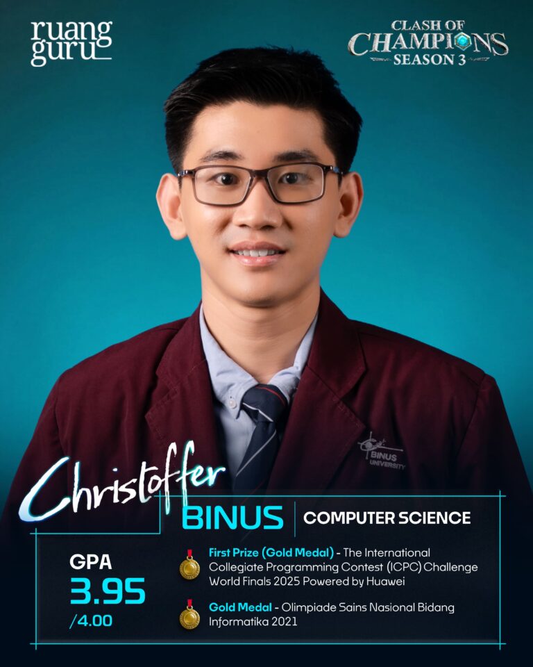 Mahasiswa BINUS UNIVERSITY Christoffer Edbert Tembus Top 3 Clash of Champions Season 3, Jadi Satu-satunya Wakil PTS